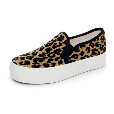 

IDIFU Womens Trendy Leopard Elastic Low Top Canvas Loafers Platform Skate Sneakers