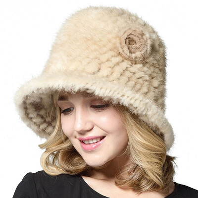

MsMinShu Genuine Mink Fur Hat Hand Knitted 100 Real Mink Fur Cap Winter Warm Hat Fashion Ladys Cap Women Hat
