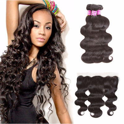 

8A Body Wave Brazilian Virgin Human Hair Bundles with Frontal 134 Free part Unprocessed Human Hair Bundles with Frontal