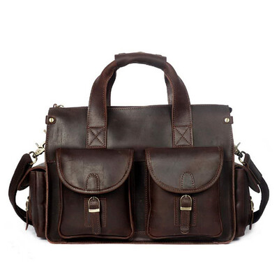 

Retro Crazy Horse Leather Mens Leather Laptop Bag Mens Tote First Layer Leather Shoulder Bag Messenger Bag