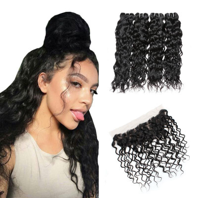 

Ishow 7A Water Wave Bundles with Frontal Closure Malaysian Virgin Hair Good Quality Bundles with Ear to Ear Lace Frontal 134