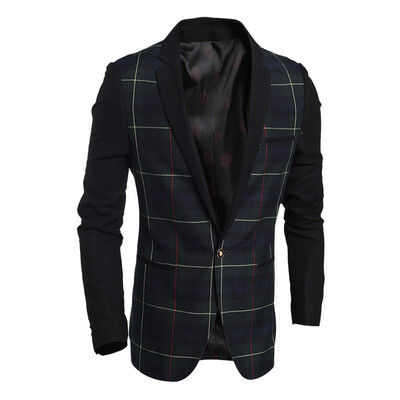 

Zogaa Spring And Autumn New Mens Suit Patchwork Grid Casual Slim