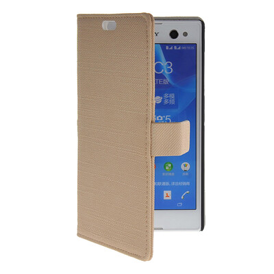 

MOONCASE Slim Leather Side Flip Wallet Card Slot Pouch with Kickstand Shell Back чехол для Sony Xperia C3 Beige