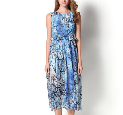 

Lovaru ™fashion 2015 Sen female summer new waist was thin flounced chiffon dress print dress women dress