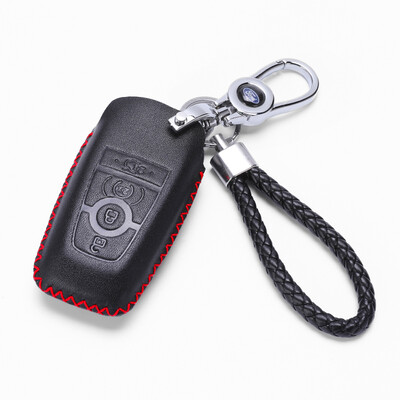 

KING ETING Ford Key Case Leather Key Case New Mondeo Special Car Keychain Four Buttons One Button Starts I Warm Red