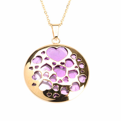 

Round Heart Design Purple Quartz Crystal Pendant Stainless Steel Necklaces 17"