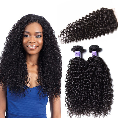 

UNice Hair Kysiss Virgin Series Peruvian Kinky Curly Hair Weave 4 Bundles With Closure 100 Human Hair Weave Lace Closure
