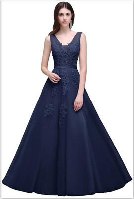 

Tulle Appliques Lace Beaded Long Evening Dresses 2018 A Line V Neck Evening Gowns Backless