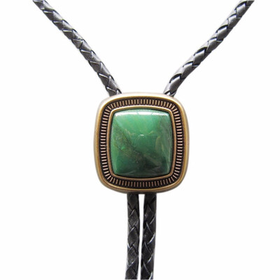 

Vintage Gold Plated Handcraft Nature ZA Greenstone Bolo Tie Necklace
