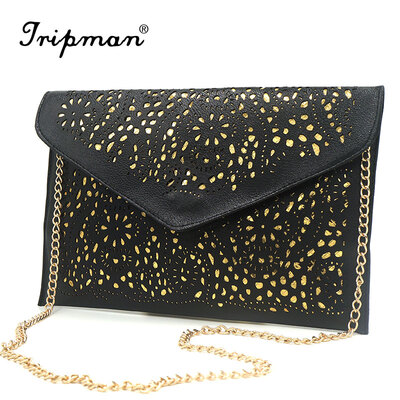 

Tripman 2016 Hot Sale Fashion PU Leather Hollow Out Women Day Clutch Bag Chain Shoulder Bags Ladies Evening Handbags