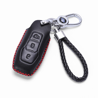 

KING ETING Ford Key Case Leather Key Case Mondeo Ruijie New Mondeo Special Car Keychain One Button Start E Style Warm Red