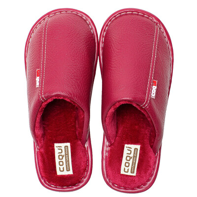 

Cool fun coqui winter cotton slippers couple home indoor warm leather slippers female leather red 4041 CQ4055