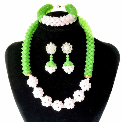 

Handmade Orange Pink African Wedding Beads Jewelry Set Owl Style Dubai Crystal Beaded Necklace Bracelet Earrings Set For Women