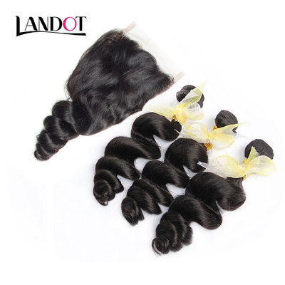 

9A Lace Closure With 3 Bundles Malaysian Virgin Hair Loose Wave 4 PcsLot Malaysian Loose Wavy Curly Human Hair Weave And Closures