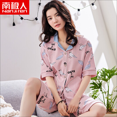 

Antarctic pajamas women summer short-sleeved cotton cartoon Korean version of fresh students cotton wear two-piece suit home service pink L