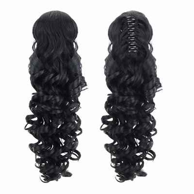 

18" Curly Synthetic Ponytail Wig Hair Extensions Claw On Hairpiece Long Deep Wave Clip In Ponytail Hair Extension Heat Resistant