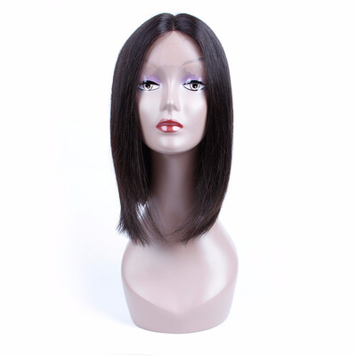 

HCDIVA Middle Part Lace Front Human Hair Wigs For Black Women Brazilian Hair Short BOB Wigs Natural Color 12 inch