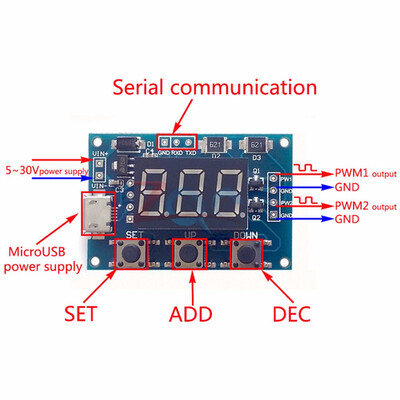 

10PCS Micro USB DC5-30V Power Independent PWM Generator 2 Channel Dual Way Digital LED Duty Cycle Pulse Frequency Board Module