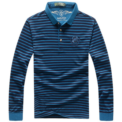 

Jeep Shield POLO Shirt Полосатый мужской отворотом Повседневная рубашка с длинным рукавом D9295 Sapphire 2XL