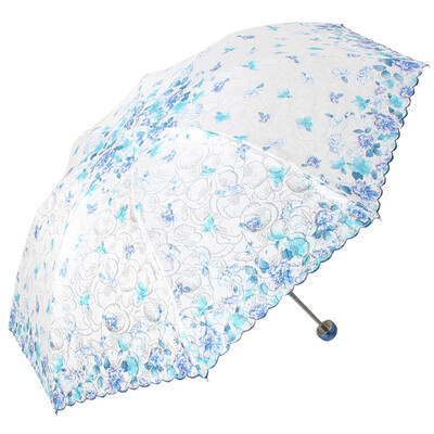 

【Jingdong Supermarket】 Paradise umbrella jacquard silk screen lotus fairy three fold ultra-light sunny umbrella umbrella blue 3383E