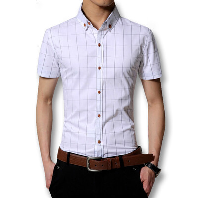 

New Men Plaid Shirts Summer 2016 Men Fashion Designers Shirts Short Sleeves Dress Casual Shirts Cotton Plus Size M-5XL Slim Fits
