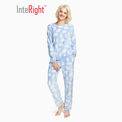 

INTERIGHT pajamas womens autumn&winter flannel warm pajamas home service suit cute bear pattern red bear L