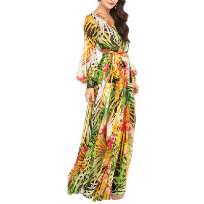 

Lantern Sleeve Beach Dress 2018 Summer Vintage Chiffon Maxi Dresses Robe V Neck Floral Bohemian Boho Dress Long Dress