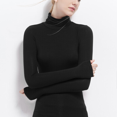 

Canvaus New Women Solid High Collar Modal Long Sleeve T Shirt Undershirt Tops