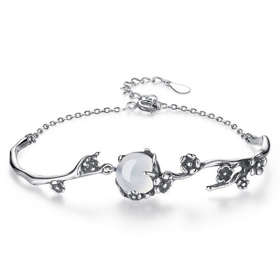

Ancient Thai Silver Color Plum Flower Bracelet For Women Vintage Fashion Jewelry Elegant Bracelets Gift E265