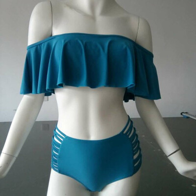 

Swimsuit Sexy Big Lotus Leaf Solid Bikini One Shoulder Womens Swimsuits High Waist Beach Bathing Suit