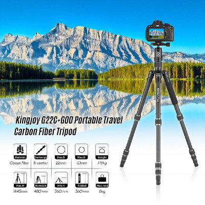 

Kingjoy G22C G00 Portable Travel Carbon Fiber Camera Tripod Monopod with 360 Degree Ball Head 5 Section Adjustable Max Working He