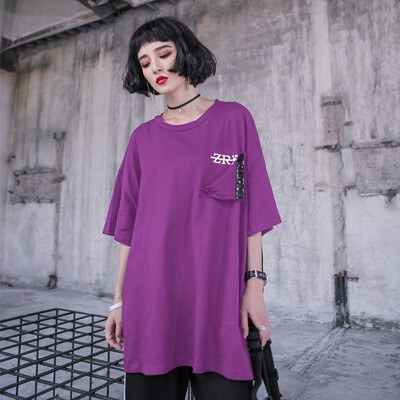 

2018 Womens Hip-hop T-shirt Wild Casual Loose Short Sleeve Womens Plus Size Summer Fashion Blue T-shirt Women