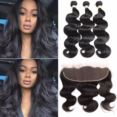 

Brazilian 3 Bundles Body Wave with Lace Frontal Body Wave with 13x4 Closure Free Part Virgin Human Hair Weave with Closure