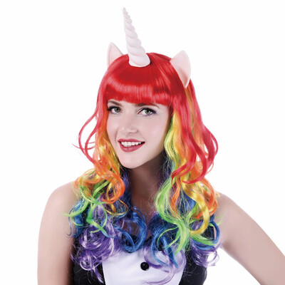 

Unicorn Cosplay Wig With Bangs Long Natural Wave Synthetic Hair 26inch 200g Custom Halloween Party Wigs For Women Heat Resistant