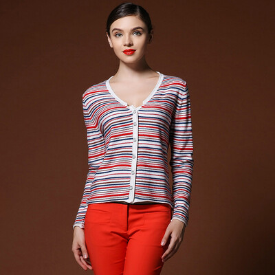 

MAZOE Stripe Stripe V Neck Knit Cardigan Z1048