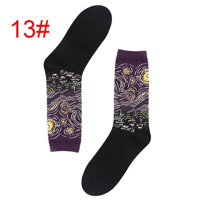 

1 Pair Men&39s Personality Cartoon Cotton Mona Lisa Painting Middle Tube Socks