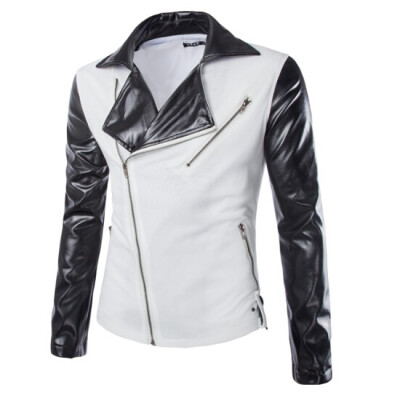 

Zogaa Men's Suit Splices Leather Fashion Sleeve Zip
