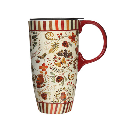 

Travel Coffee Ceramic Mug Porcelain Latte Tea Cup With Lid 17oz Floral Symphony
