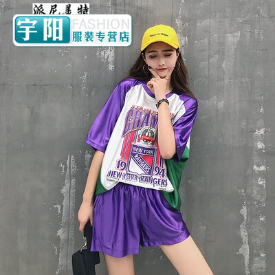 

handsome street hip hop girls clothing short-sleeved T-shirt two-piece tide shorts running sports girl suit