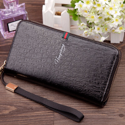 

Korean mens wallet knitted leather wallet long wallet multifunctional handbag