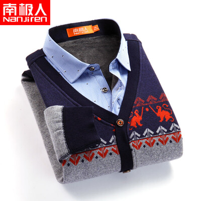 

Antarctic long sleeve plus velvet warm shirt mens autumn&winter casual middle-aged large size mens wear sanded loose mens shirt Navy gray