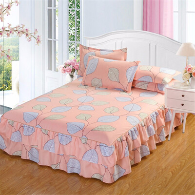 

Double Layer Bed Skirt Pastoral Flower Leaves Print Bedspread Satin Cotton Bed Sheet for Bedroom Queen Size Bed Skirts 150x200cm
