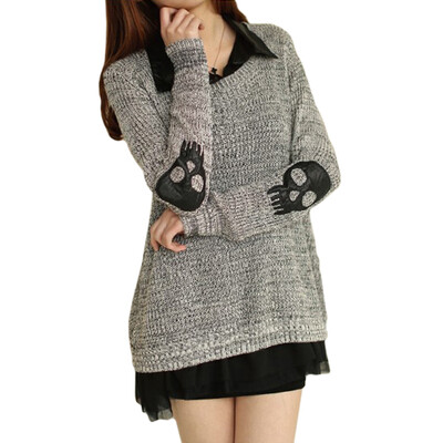 

CT&HF Женщины Вязание пуловер Скелет шифон сращивания свитер