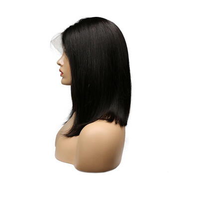 

Short Lace Front Bob Human Hair Wigs Pre Plucked Hairline Brazilian Straight Virgin Hair Wig Bleached Knot Natural Black For Women
