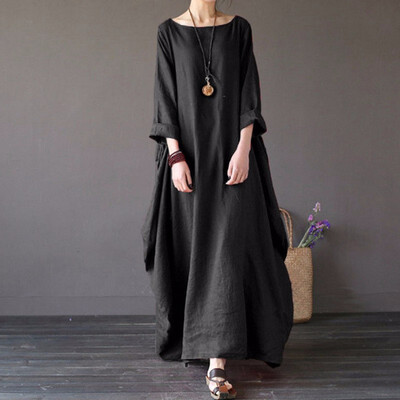 

Summer Plus Size Long Maxi Dress Women Elegant 4xl 5xl Loose Large Hem Dress O-neck White Dress Long Sleeve Robe Vestidos