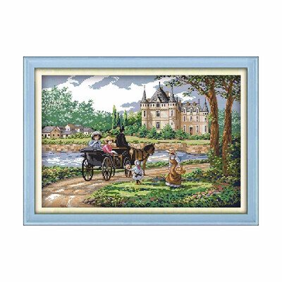 

Decdeal 213 15 inches Suburban Scenery Pattern Cross Stitch Kit with Pre printed 14CT Canvas Cloth & Cotton Thread Embroidery C