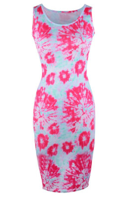 

Womens Ladies Tie Dye Splash Print Bodycon Long Midi Maxi Dress