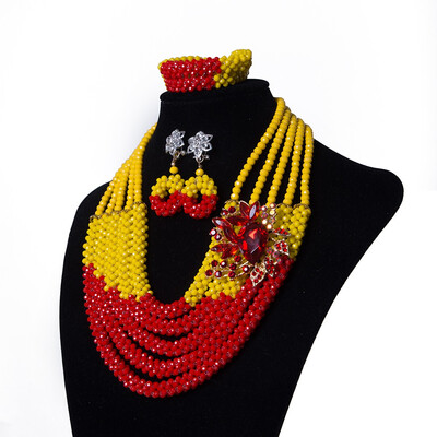 

AMYNOVA Orange 5 Strands Crystal Beaded Bridal Nigerian Wedding Beads African Beads Necklace Jewelry Set for Women