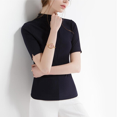 

Canvaus Spring Summer Fashion Solid Color Half-neck Slim Simple Cotton Half-sleeved T-shirt Undershirt Tops
