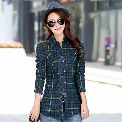 

Langyue womens 2018 winter new Korean version plus velvet shirt female warm shirt plaid student jacket bottoming shirt LWCC188445 blue green